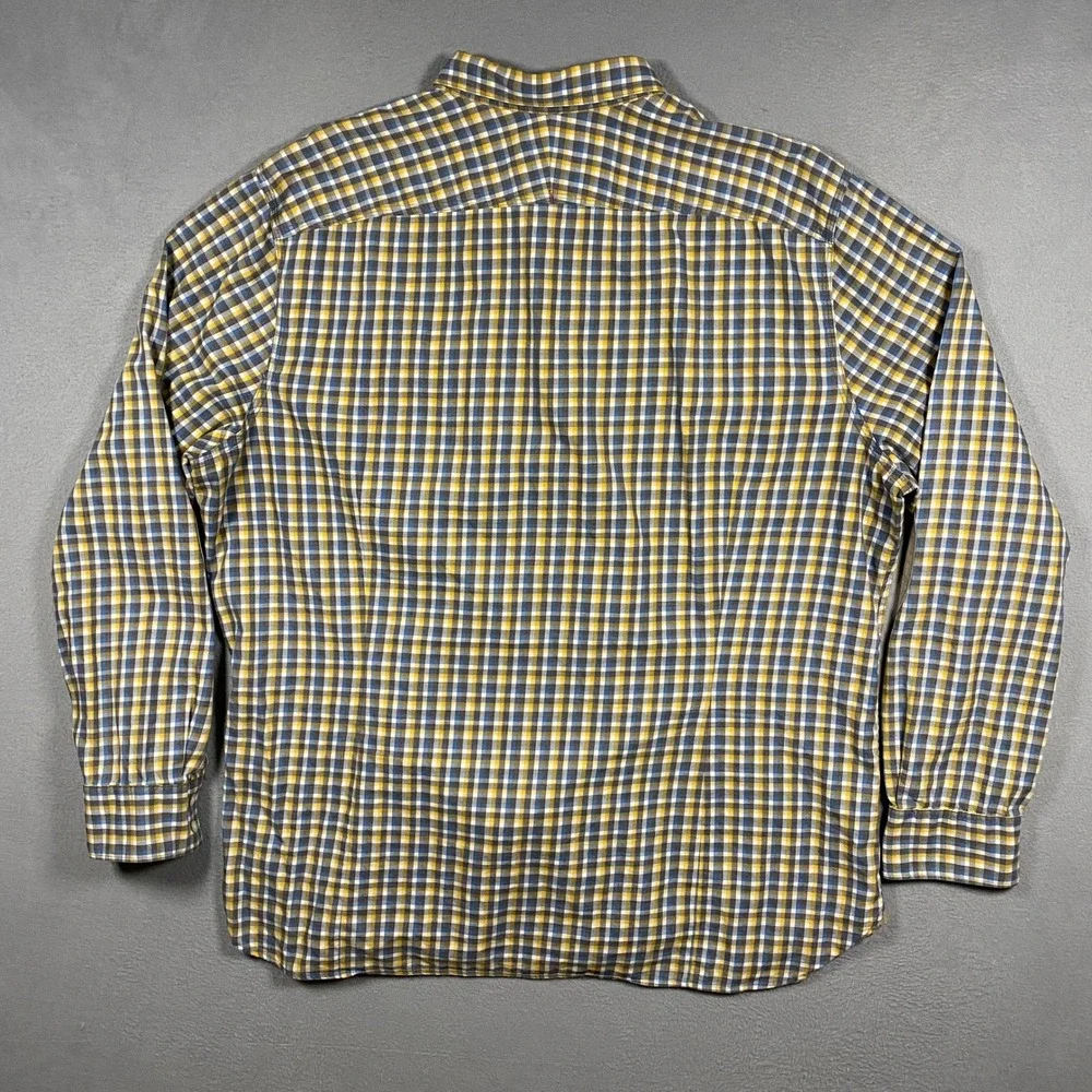 Banana Republic Button Down Mens XXL Blue Yellow Plaid Heritage Elbow Patches